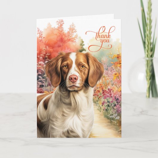Brittany Spaniel Dog Colorful Garden Path サンキューカード (正面)