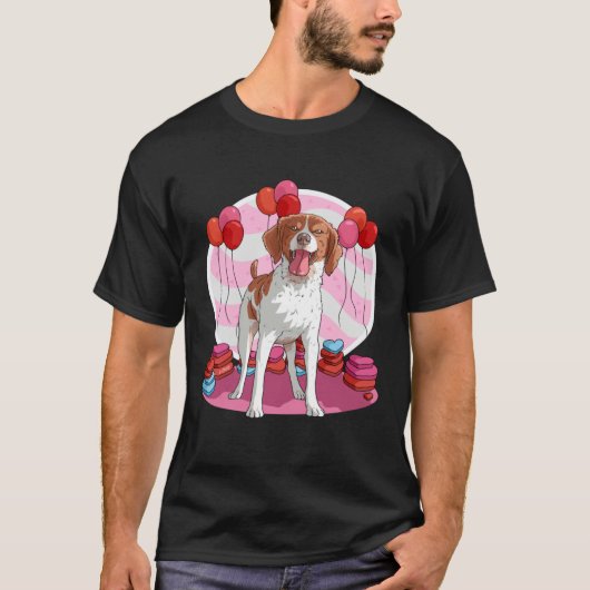 Brittany Spaniel Dog Heart Valentine Day Decor Tシャツ (正面)