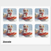 Brittany Spaniel Dog in Sledge Christmas スクエアシール (シート)