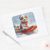 Brittany Spaniel Dog in Sledge Christmas スクエアシール (封筒)