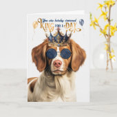 Brittany Spaniel Dog King for Day Funny Birthday カード (黄色い花)