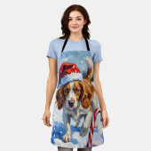 Brittany Spaniel Dog Pointing at Christmas Candy エプロン (着用した状態)