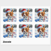 Brittany Spaniel Dog Pointing at Christmas Candy スクエアシール (シート)