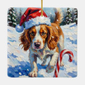Brittany Spaniel Dog Pointing at Christmas Candy セラミックオーナメント (裏面)