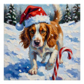 Brittany Spaniel Dog Pointing at Christmas Candy ポスター (正面)
