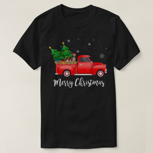 Brittany Spaniel Dog Riding Red Truck Christmas  Tシャツ (デザイン正面)