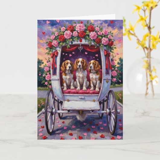 Brittany Spaniel Dog Valentine's Day  カード (黄色い花)