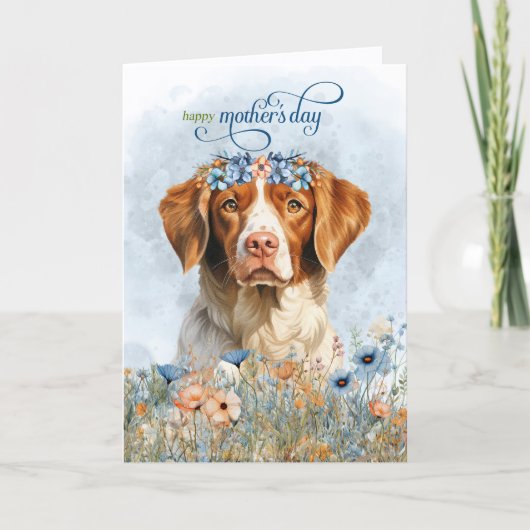 Brittany Spaniel Dog Wildflowers Mother's Day シーズンカード (正面)