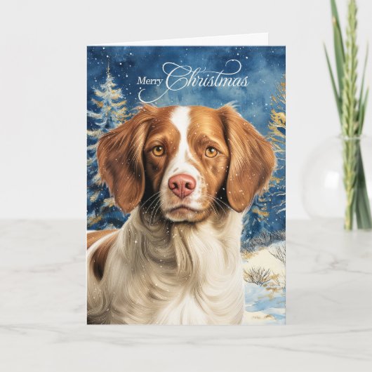 Brittany Spaniel Dog Woodland Forest Christmas シーズンカード (正面)