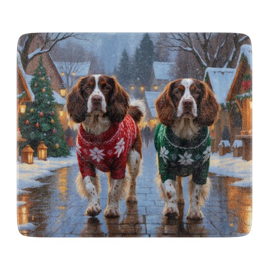 Brittany Spaniel Dogs Christmas Snow Holiday カッティングボード (正面)
