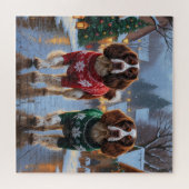 Brittany Spaniel Dogs Christmas Snow Holiday ジグソーパズル (横)