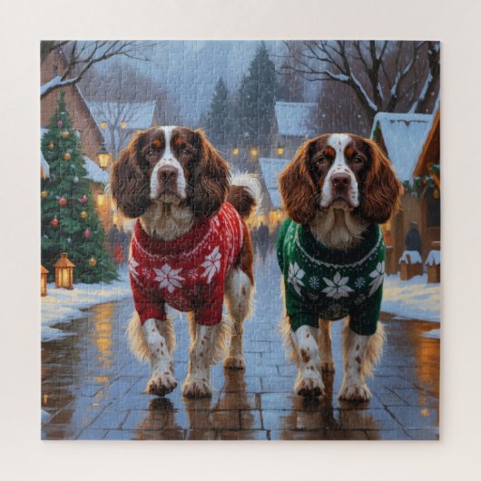 Brittany Spaniel Dogs Christmas Snow Holiday ジグソーパズル (縦)