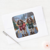 Brittany Spaniel Dogs Christmas Snow Holiday スクエアシール (封筒)