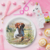 Brittany Spaniel – Field, Focus, Pheasant , Art  ペーパープレート (パーティー)