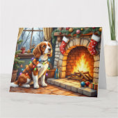 Brittany Spaniel Fireplace with Christmas Lights カード (正面)