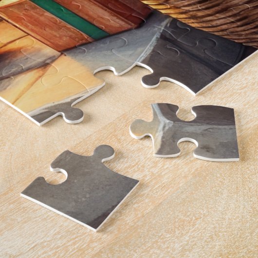 Brittany Spaniel Fireplace with Christmas Lights ジグソーパズル (側面)