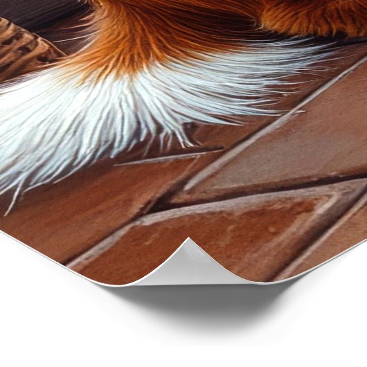 Brittany Spaniel Fireplace with Christmas Lights ポスター (角)