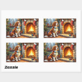 Brittany Spaniel Fireplace with Christmas Lights 長方形シール (シート)