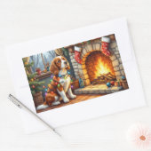 Brittany Spaniel Fireplace with Christmas Lights 長方形シール (封筒)