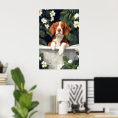 Brittany Spaniel In Bathtub Poster, Funny Dog ポスター (ホームオフィス)
