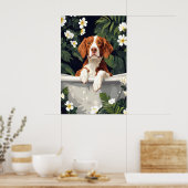 Brittany Spaniel In Bathtub Poster, Funny Dog ポスター (キッチン)