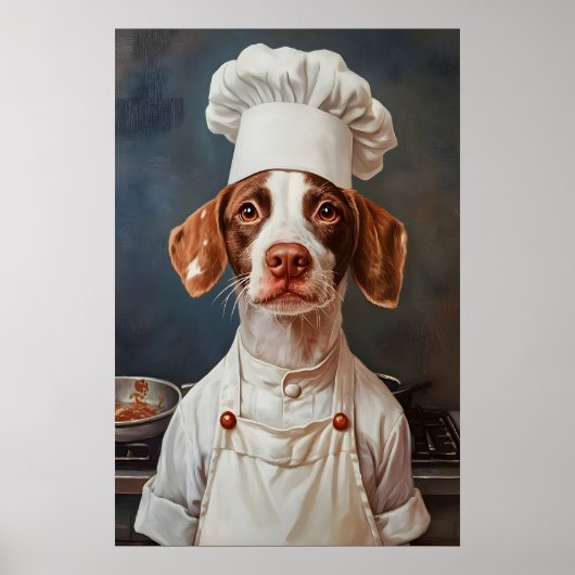 Brittany Spaniel In Chefs Hat Poster, Pet Poster ポスター (正面)