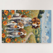 Brittany Spaniel Poppy Field Art ジグソーパズル (横)