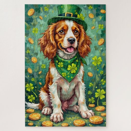 Brittany Spaniel St Patrick’s Day Lucky Dog ジグソーパズル (縦)