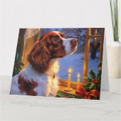 Brittany Spaniel with Christmas Lights Holiday カード (正面)