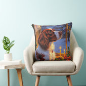 Brittany Spaniel with Christmas Lights Holiday  クッション (椅子)