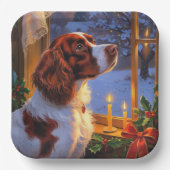 Brittany Spaniel with Christmas Lights Holiday ペーパープレート (正面)