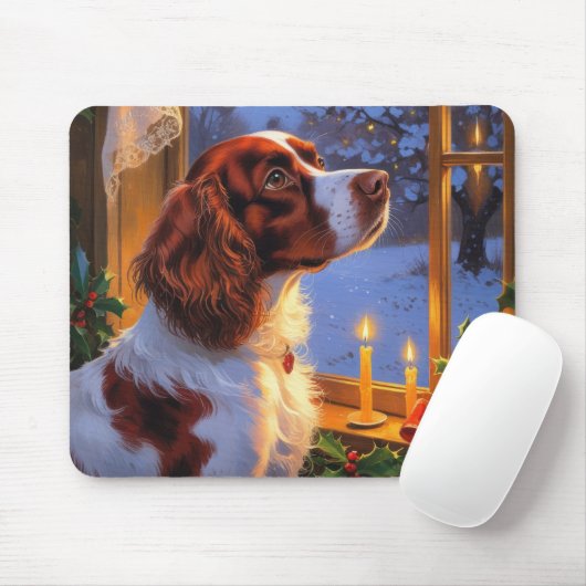 Brittany Spaniel with Christmas Lights Holiday  マウスパッド (マウス)