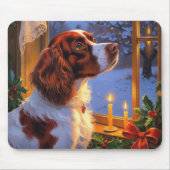 Brittany Spaniel with Christmas Lights Holiday  マウスパッド (正面)