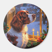Brittany Spaniel with Christmas Lights Holiday  マグネット (正面)