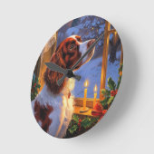 Brittany Spaniel with Christmas Lights Holiday  ラウンド壁時計 (傾斜)