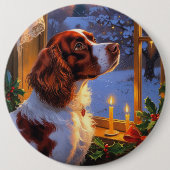 Brittany Spaniel with Christmas Lights Holiday  缶バッジ (正面)