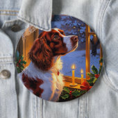 Brittany Spaniel with Christmas Lights Holiday  缶バッジ (インサイチュ)