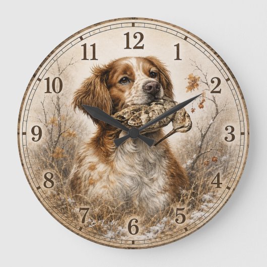 Brittany Spaniel & Woodcock Hunt ラージ壁時計 (正面)