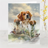 Brittany Spaniels , French Brittany , Bird dog  カード (黄色い花)