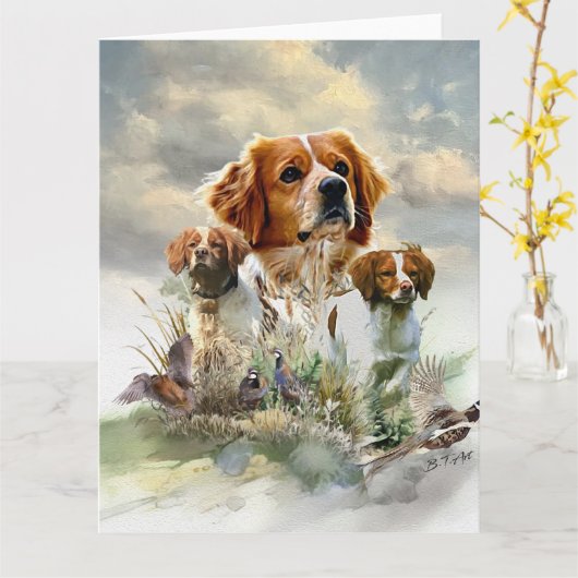 Brittany Spaniels , French Brittany , Bird dog  カード (黄色い花)