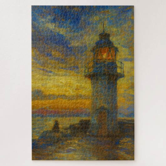 Brixham Harbor Lighthouse Turner Style Art Puzzle ジグソーパズル (縦)