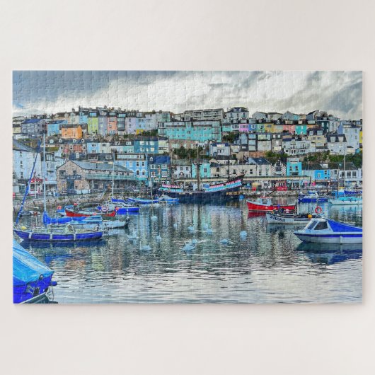 Brixham Harbor Swans: Devon Coast 1000pc Puzzle ジグソーパズル (横)