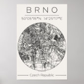 Brno City Map Poster – Minimal Charcoal Design ポスター (正面)