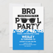 BRO Blue Pool Party Boy Birthday 招待状 (正面)