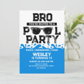 BRO Blue Pool Party Boy Birthday 招待状 (スタンド正面)