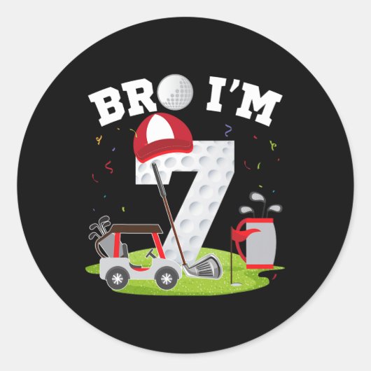 Bro I'm 7歳ゴルフテーマ7番目誕生日ゴルファー ラウンドシール (正面)