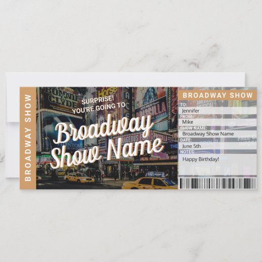 Broadway Show Ticket Musical Theatre Gift Card 招待状 (正面)