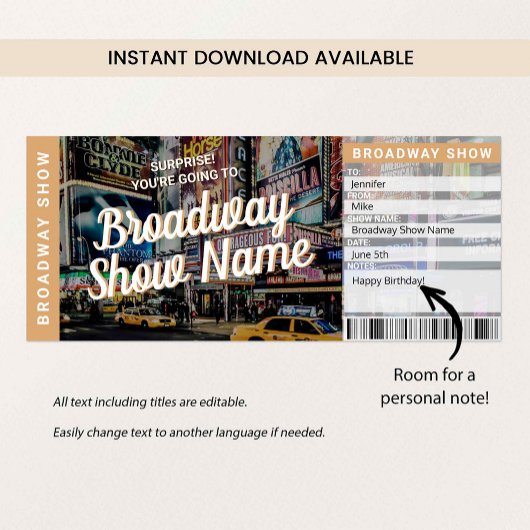 Broadway Show Ticket Musical Theatre Gift Card 招待状
