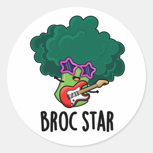 Broc Star Funny Brocolli Rock Star Pun ラウンドシール (正面)