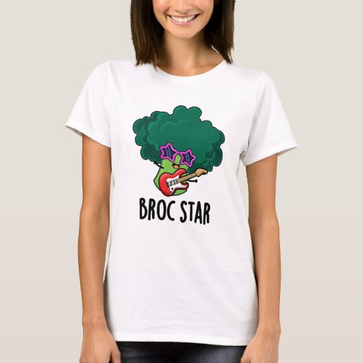 Broc Star Funny Brocolli Rock Star Pun Tシャツ (正面)
